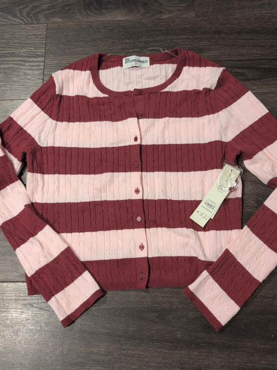 No Boundaries Sweaters - No Boundaries Cable Knit Crewneck Cardigan, Women's Sweater Pink And Wine Size L